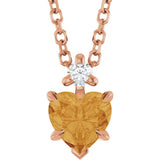 14K Gold Natural Citrine & Natural Diamond Accented Heart Necklace or Pendant - Rose Gold