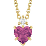 14K Gold Natural Pink Tourmaline & Natural Diamond Accented Heart Necklace or Pendant – 0.03 CTW - Yellow Gold