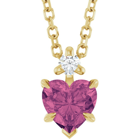 14K Gold Natural Pink Tourmaline & Natural Diamond Accented Heart Necklace or Pendant – 0.03 CTW - Yellow Gold