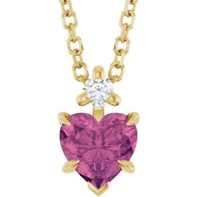14K Gold Natural Pink Tourmaline & Natural Diamond Accented Heart Necklace or Pendant – 0.03 CTW - Yellow Gold