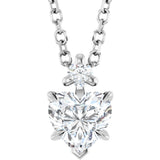 14K Gold Natural White Sapphire & Natural Diamond Accented Heart Necklace or Pendant – 0.03 CTW - White Gold