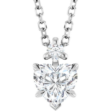 14K Gold Natural White Sapphire & Natural Diamond Accented Heart Necklace or Pendant – 0.03 CTW - White Gold