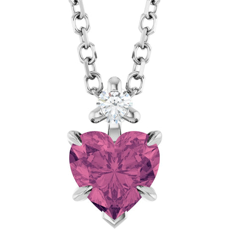 Platinum Natural Pink Tourmaline & Natural Diamond Accented Heart Necklace or Pendant – 0.03 CTW