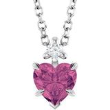 14K Gold Natural Pink Tourmaline & Natural Diamond Accented Heart Necklace or Pendant – 0.03 CTW - White Gold