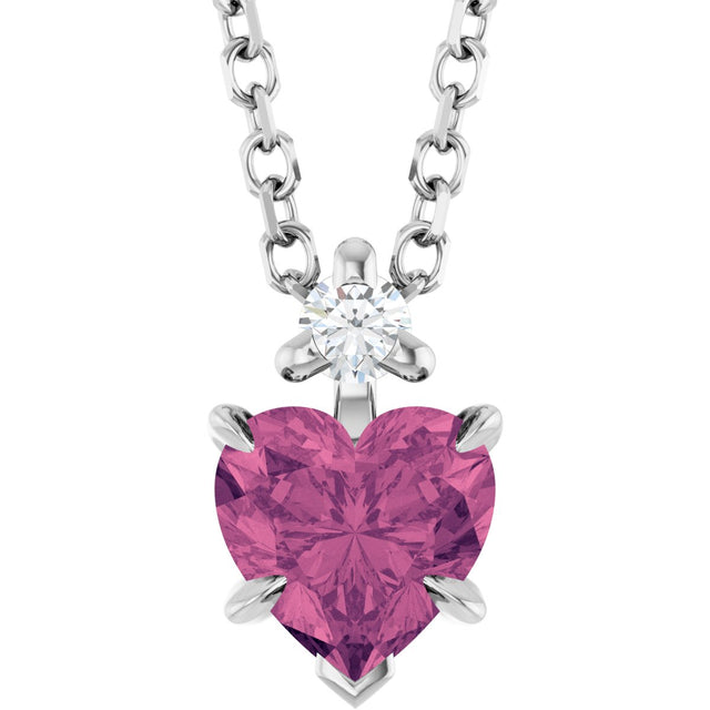 14K Gold Natural Pink Tourmaline & Natural Diamond Accented Heart Necklace or Pendant – 0.03 CTW - White Gold
