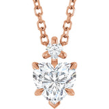 14K Gold Natural White Sapphire & Natural Diamond Accented Heart Necklace or Pendant – 0.03 CTW - Rose Gold
