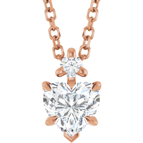 14K Gold Natural White Sapphire & Natural Diamond Accented Heart Necklace or Pendant – 0.03 CTW - Rose Gold