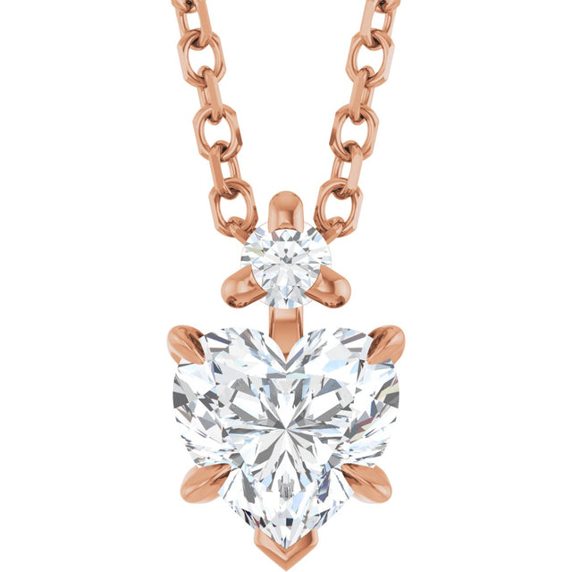 14K Gold Natural White Sapphire & Natural Diamond Accented Heart Necklace or Pendant – 0.03 CTW - Rose Gold