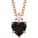 14K Gold Natural Black Onyx & Natural Diamond Accented Heart Necklace or Pendant - Rose Gold
