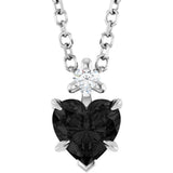 Platinum Natural Black Onyx & Natural Diamond Accented Heart Necklace or Pendant
