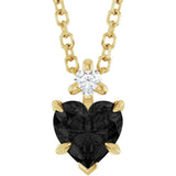 14K Gold Natural Black Onyx & Natural Diamond Accented Heart Necklace or Pendant - Yellow Gold