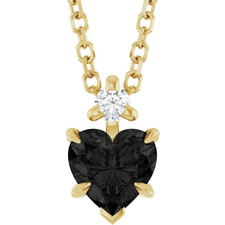 14K Gold Natural Black Onyx & Natural Diamond Accented Heart Necklace or Pendant - Yellow Gold