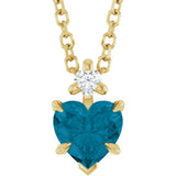 14K Gold Natural London Blue Topaz & Natural Diamond Accented Heart Necklace or Pendant – 0.03 CTW - Yellow Gold