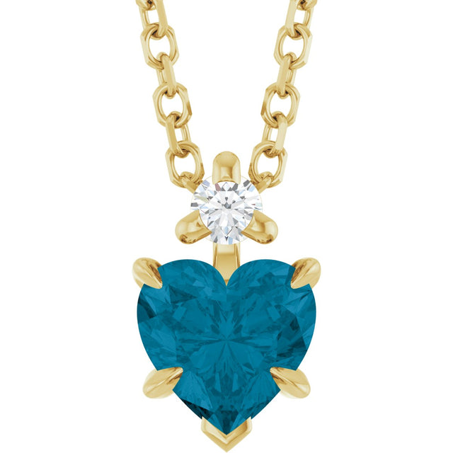 14K Gold Natural London Blue Topaz & Natural Diamond Accented Heart Necklace or Pendant – 0.03 CTW - Yellow Gold