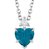 14K Gold Natural London Blue Topaz & Natural Diamond Accented Heart Necklace or Pendant – 0.03 CTW - White Gold