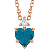14K Gold Natural London Blue Topaz & Natural Diamond Accented Heart Necklace or Pendant – 0.03 CTW - Rose Gold