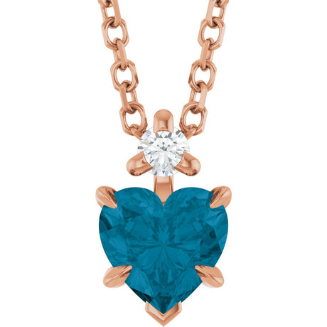 14K Gold Natural London Blue Topaz & Natural Diamond Accented Heart Necklace or Pendant – 0.03 CTW - Rose Gold