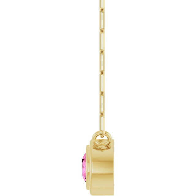14K Gold Natural Pink Sapphire Round Bezel-Set Necklace - Yellow Gold - view 3