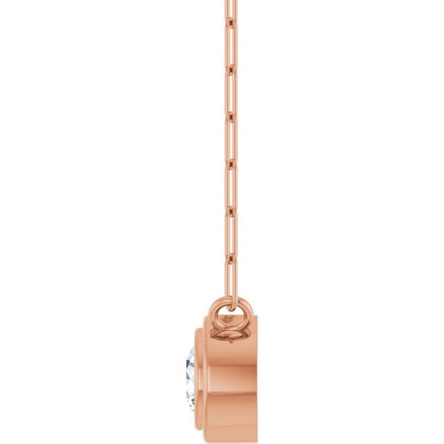 14K Gold Natural White Sapphire Round Bezel-Set Necklace - Rose Gold - view 3