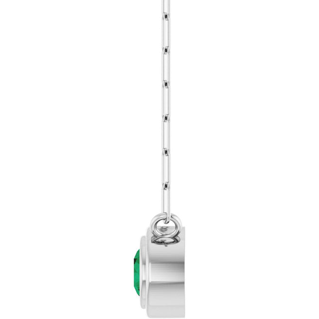14K Gold Natural Emerald Round Bezel-Set Necklace - White Gold - view 3