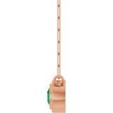 14K Gold Natural Emerald Round Bezel-Set Necklace - Rose Gold - view 3