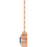14K Gold Natural Blue Sapphire Round Bezel-Set Necklace - Rose Gold - view 3
