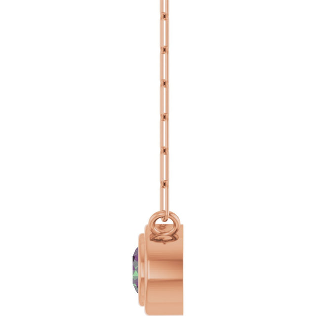 14K Gold Natural Alexandrite Round Bezel-Set Necklace - Rose Gold - view 3