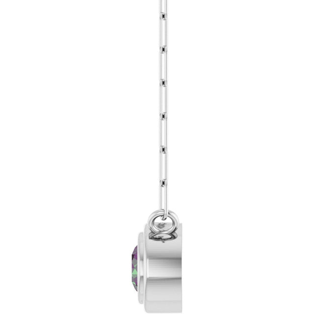 14K Gold Natural Alexandrite Round Bezel-Set Necklace - White Gold - view 3