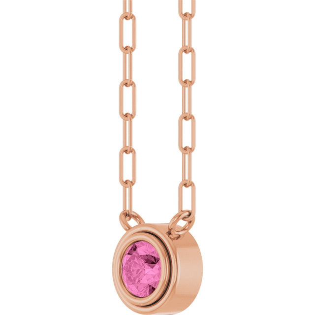 14K Gold Natural Pink Sapphire Round Bezel-Set Necklace - Rose Gold - view 2