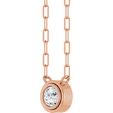 14K Gold Natural White Sapphire Round Bezel-Set Necklace - Rose Gold - view 2