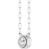 14K Gold Natural White Sapphire Round Bezel-Set Necklace - White Gold - view 2