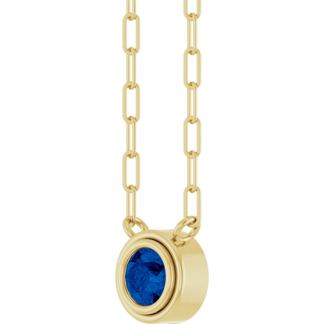 14K Gold Natural Blue Sapphire Round Bezel-Set Necklace - Yellow Gold - view 2