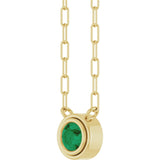 14K Gold Natural Emerald Round Bezel-Set Necklace - Yellow Gold - view 2