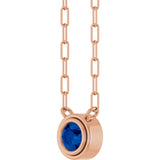 14K Gold Natural Blue Sapphire Round Bezel-Set Necklace - Rose Gold - view 2