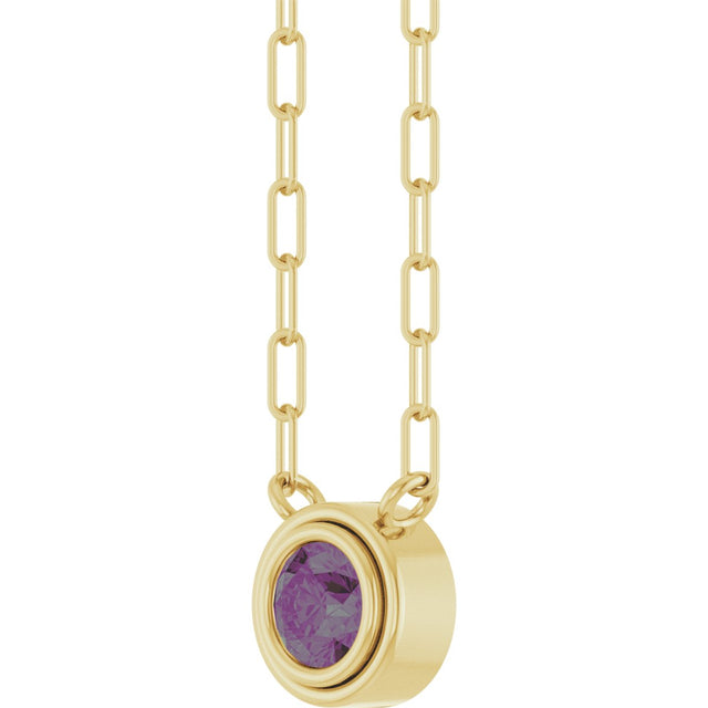 14K Gold Lab-Grown Alexandrite Round Bezel-Set Necklace - Yellow Gold - view 2