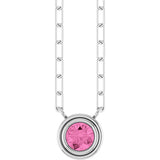 14K Gold Natural Pink Sapphire Round Bezel-Set Necklace - White Gold