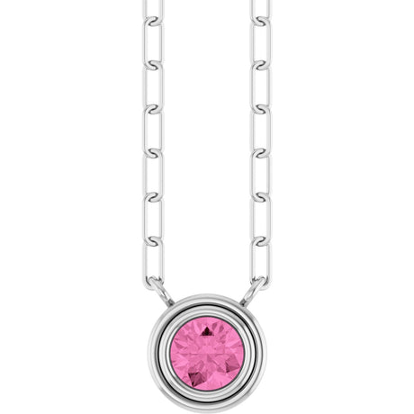 14K Gold Natural Pink Sapphire Round Bezel-Set Necklace - White Gold