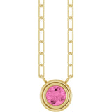 14K Gold Natural Pink Sapphire Round Bezel-Set Necklace - Yellow Gold