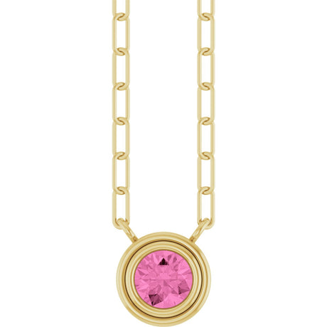 14K Gold Natural Pink Sapphire Round Bezel-Set Necklace - Yellow Gold