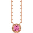 14K Gold Natural Pink Sapphire Round Bezel-Set Necklace - Rose Gold
