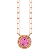 14K Gold Natural Pink Sapphire Round Bezel-Set Necklace - Rose Gold