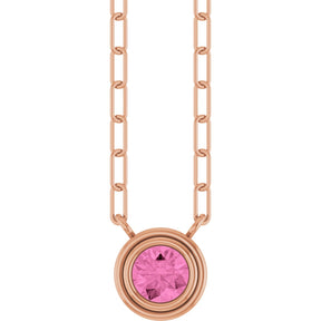 14K Gold Natural Pink Sapphire Round Bezel-Set Necklace - Rose Gold