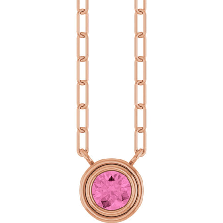 14K Gold Natural Pink Sapphire Round Bezel-Set Necklace - Rose Gold