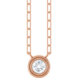 14K Gold Natural White Sapphire Round Bezel-Set Necklace - Rose Gold