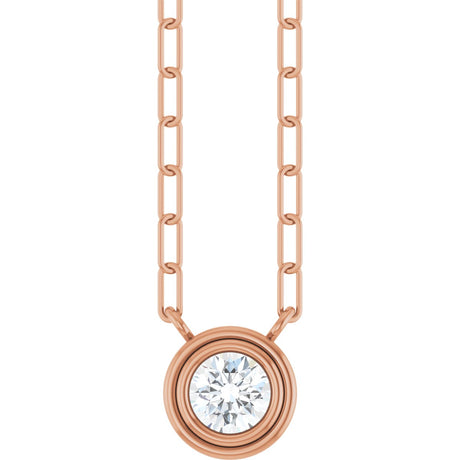 14K Gold Natural White Sapphire Round Bezel-Set Necklace - Rose Gold