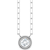 14K Gold Natural White Sapphire Round Bezel-Set Necklace - White Gold