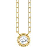 14K Gold Natural White Sapphire Round Bezel-Set Necklace - Yellow Gold