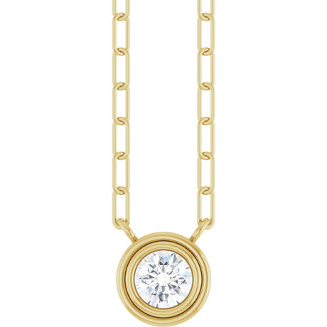 14K Gold Natural White Sapphire Round Bezel-Set Necklace - Yellow Gold