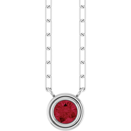 14K Gold Lab-Grown Ruby Round Bezel-Set Necklace - White Gold