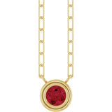 14K Gold Lab-Grown Ruby Round Bezel-Set Necklace - Yellow Gold